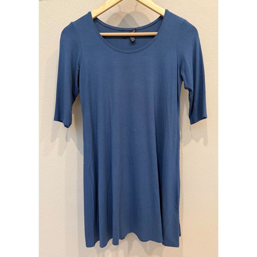 Eileen Fisher Women's Blue 3/4 Sleeve Tunic Blouse XS Lagenlook Stretch